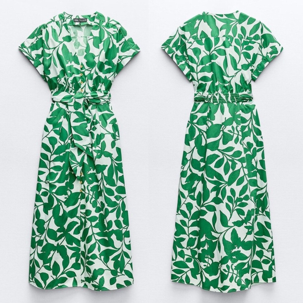 Green Leaf Print Maxi Dress - Picture 3 of 4